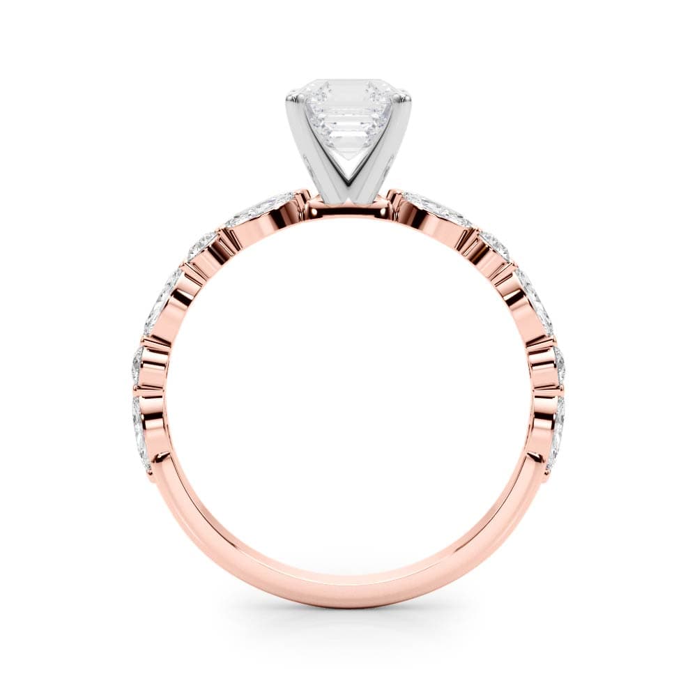 Alternating Round & Marquise Engagement Ring, style 85225, Side view in rose gold
