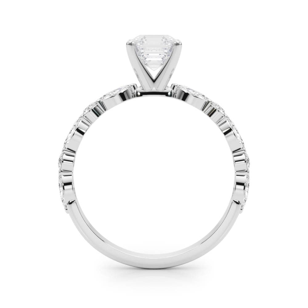 Alternating Round & Marquise Engagement Ring, style 85225, Side view in white gold or platinum