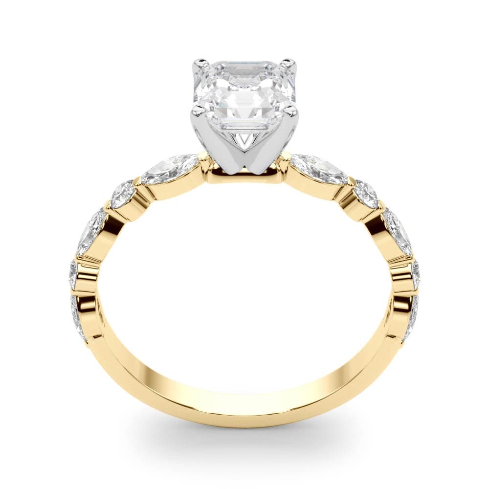 Alternating Round & Marquise Engagement Ring, style 85225, Top view in yellow gold