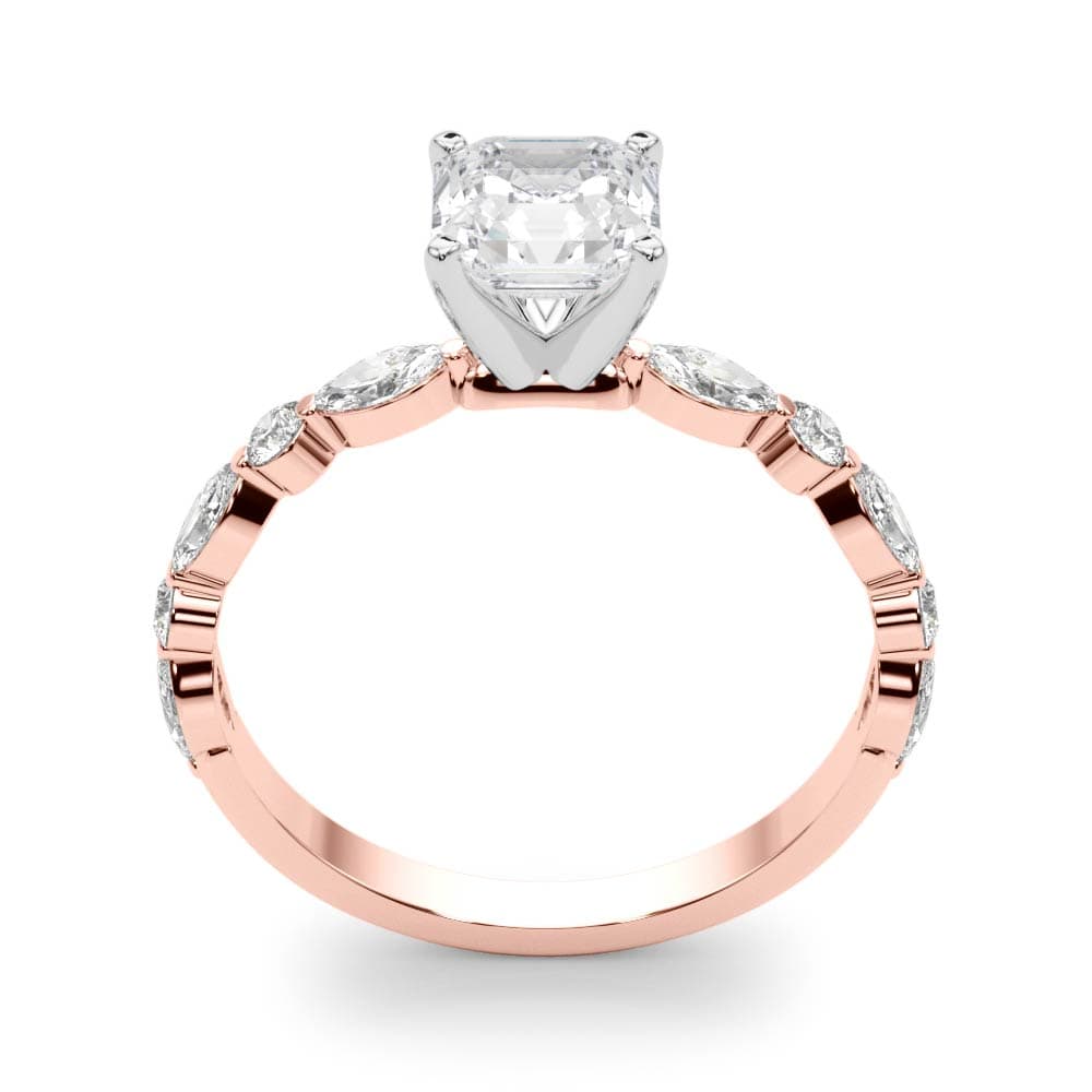 Alternating Round & Marquise Engagement Ring, style 85225, Top view in rose gold