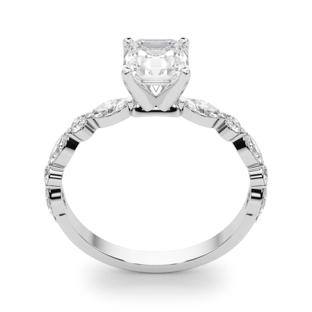 Alternating Round & Marquise Engagement Ring, style 85225, Top view in white gold or platinum