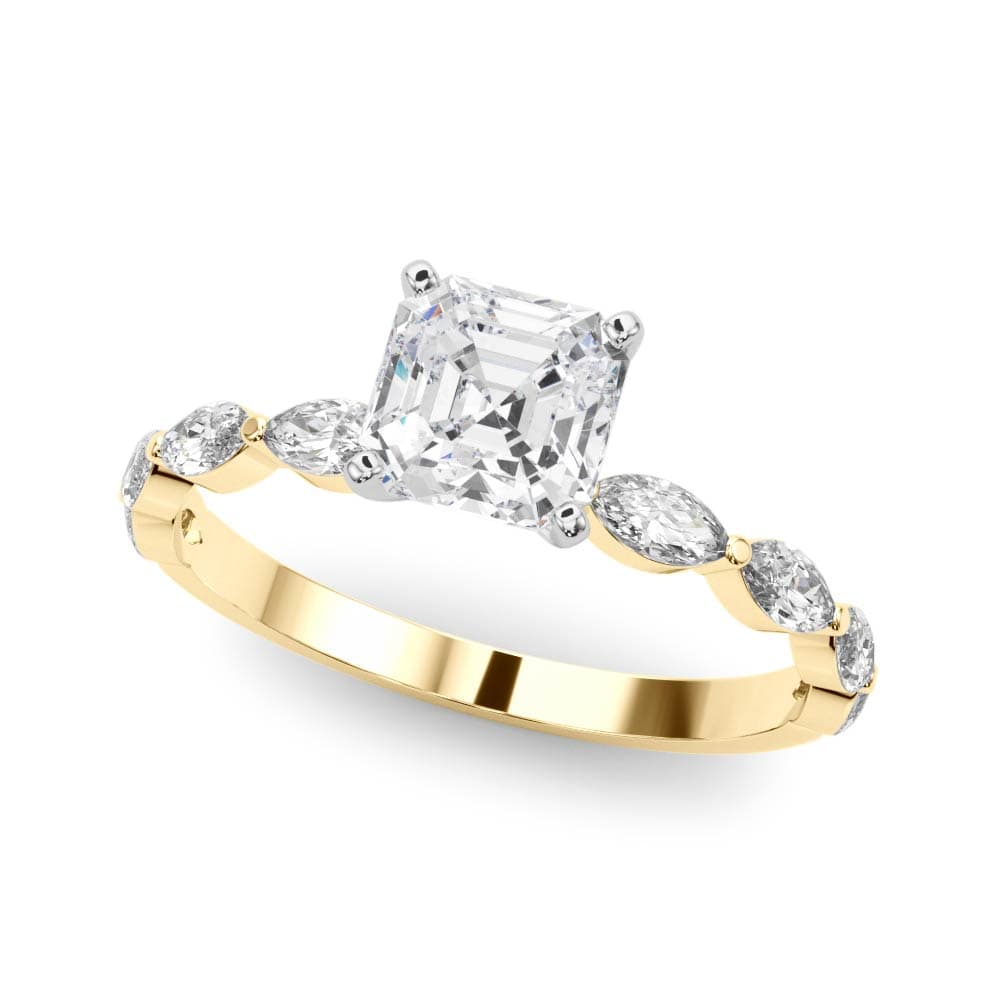 Single Shared Prong Marquise Side Engagement Ring in Yellow gold