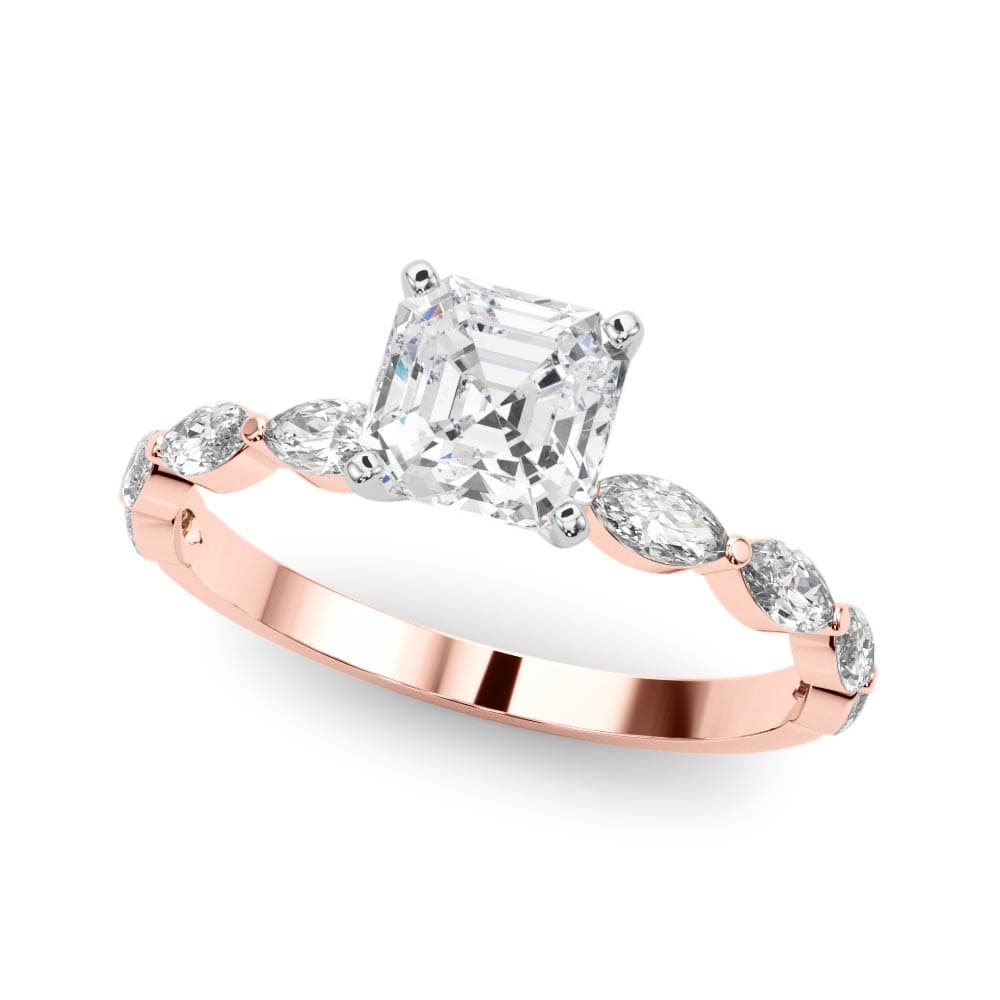 Single Shared Prong Marquise Side Engagement Ring, style 85230, Front view in rose gold