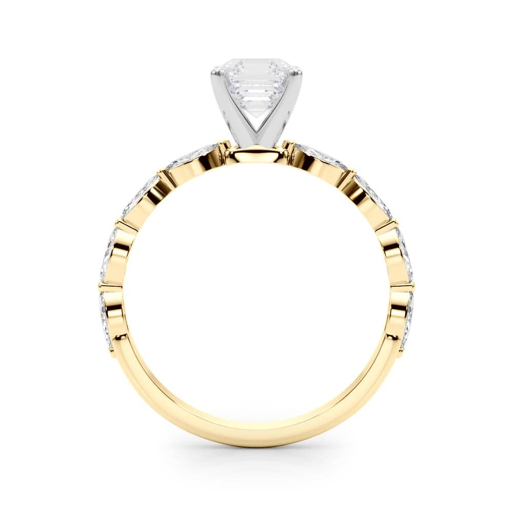 Single Shared Prong Marquise Side Engagement Ring, style 85230, Side view in yellow gold