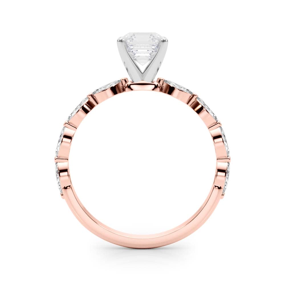 Single Shared Prong Marquise Side Engagement Ring, style 85230, Side view in rose gold