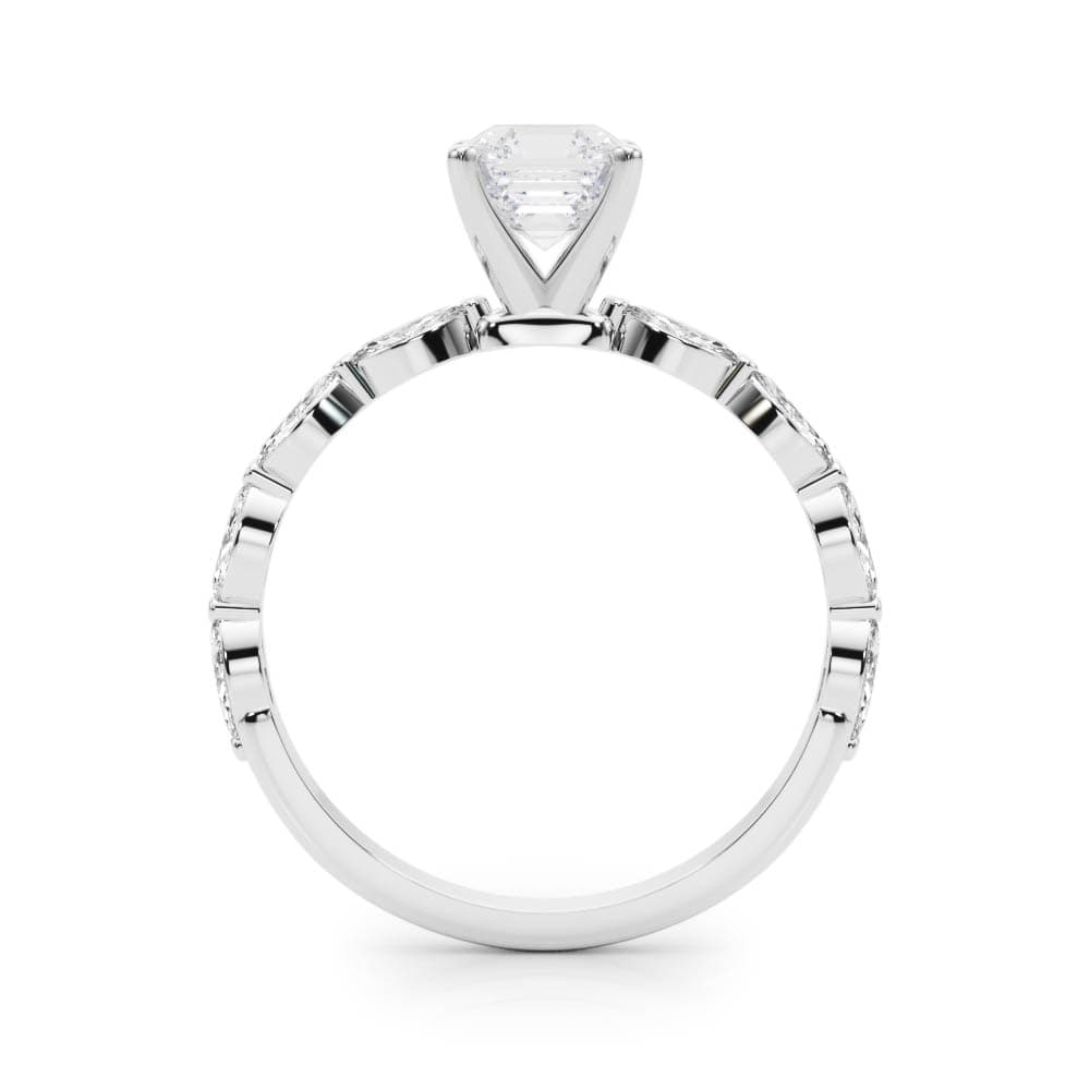 Single Shared Prong Marquise Side Engagement Ring, style 85230, Side view in white gold or platinum
