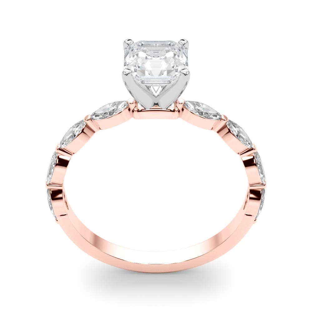 Single Shared Prong Marquise Side Engagement Ring, style 85230, Top view in rose gold