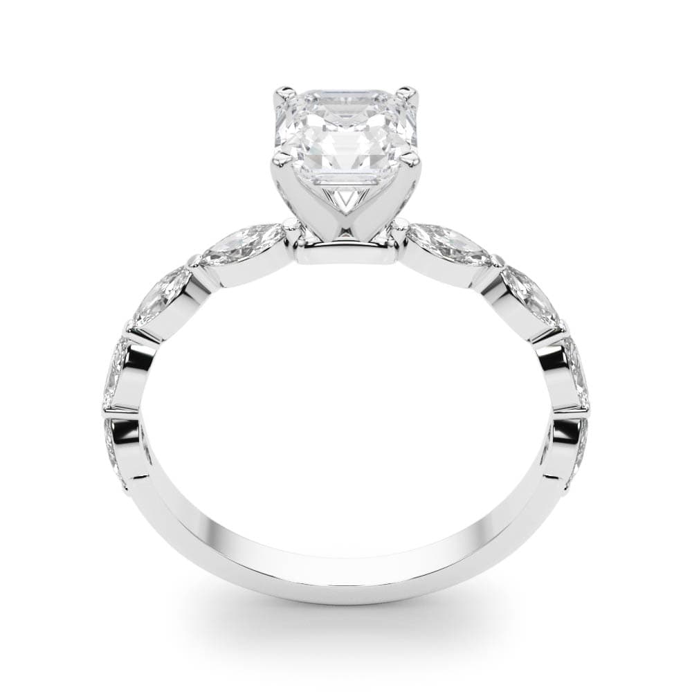 Single Shared Prong Marquise Side Engagement Ring, style 85230, Top view in white gold or platinum