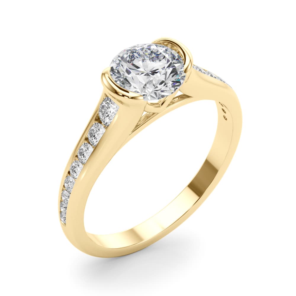 Engagement Ring Round Center, style 85231, Angle view in yellow gold