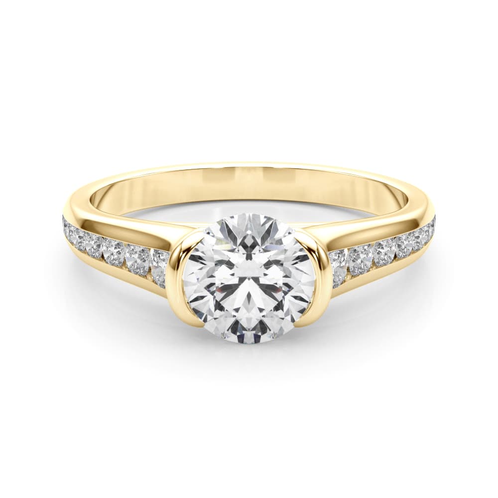 Engagement Ring Round Center, style 85231, On hand view in yellow gold