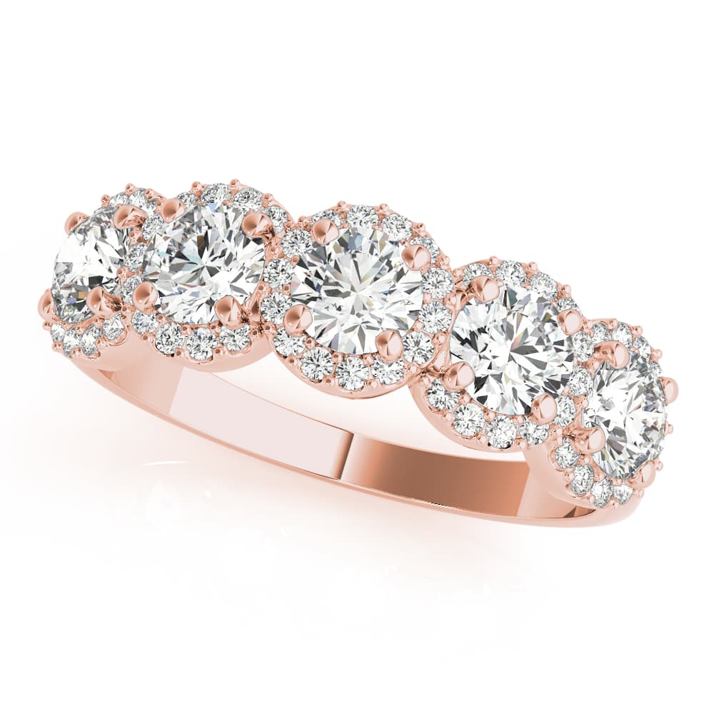 5-Stone Round Halo Wedding Bands (1.54 ct. tw.), Front view in rose gold