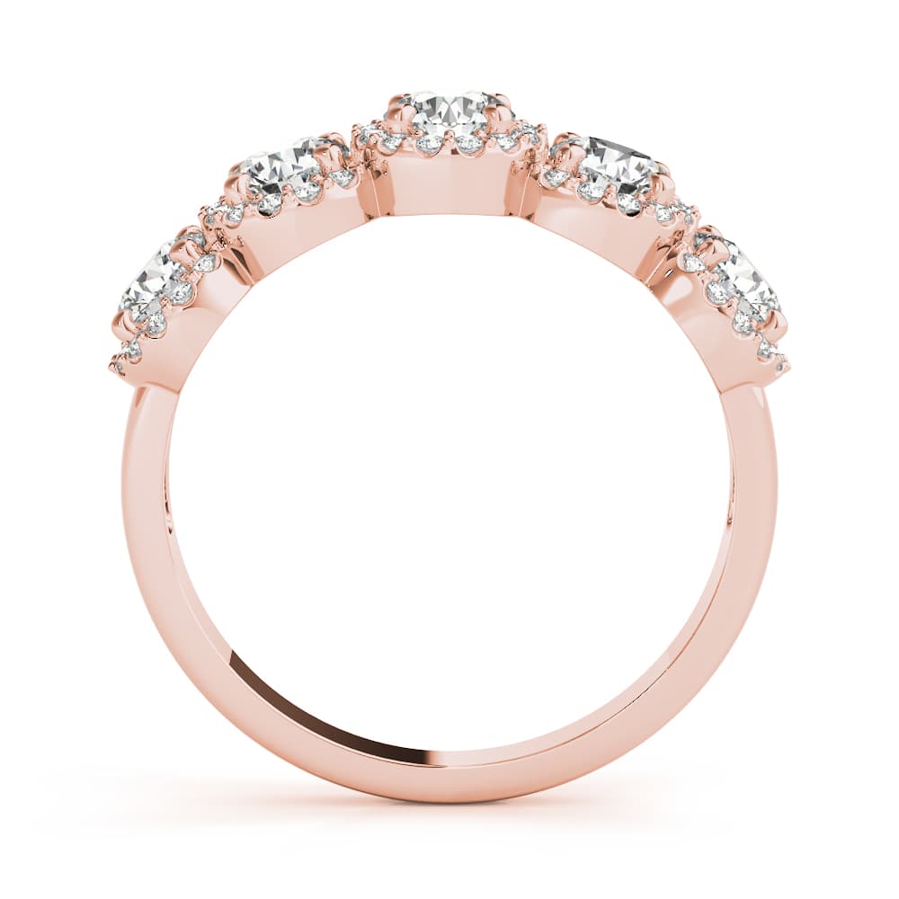 5-Stone Round Halo Wedding Bands (1.54 ct. tw.), Side view in rose gold