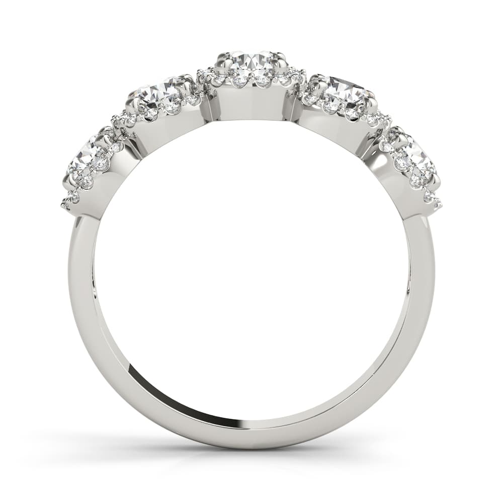 5-Stone Round Halo Wedding Bands (1.54 ct. tw.), Side view in white gold or platinum