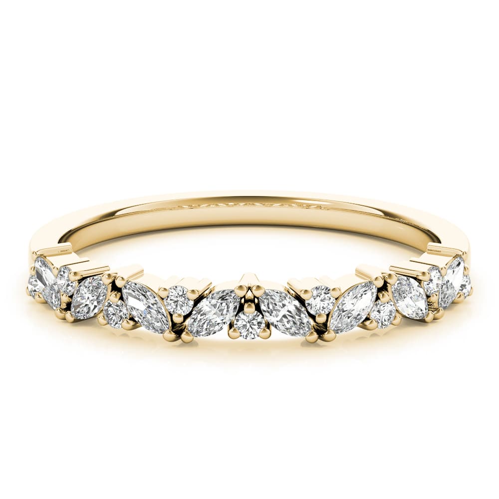 Alternating Round & Marquise Diamond Band (1/3 ct. tw.), On hand view in yellow gold