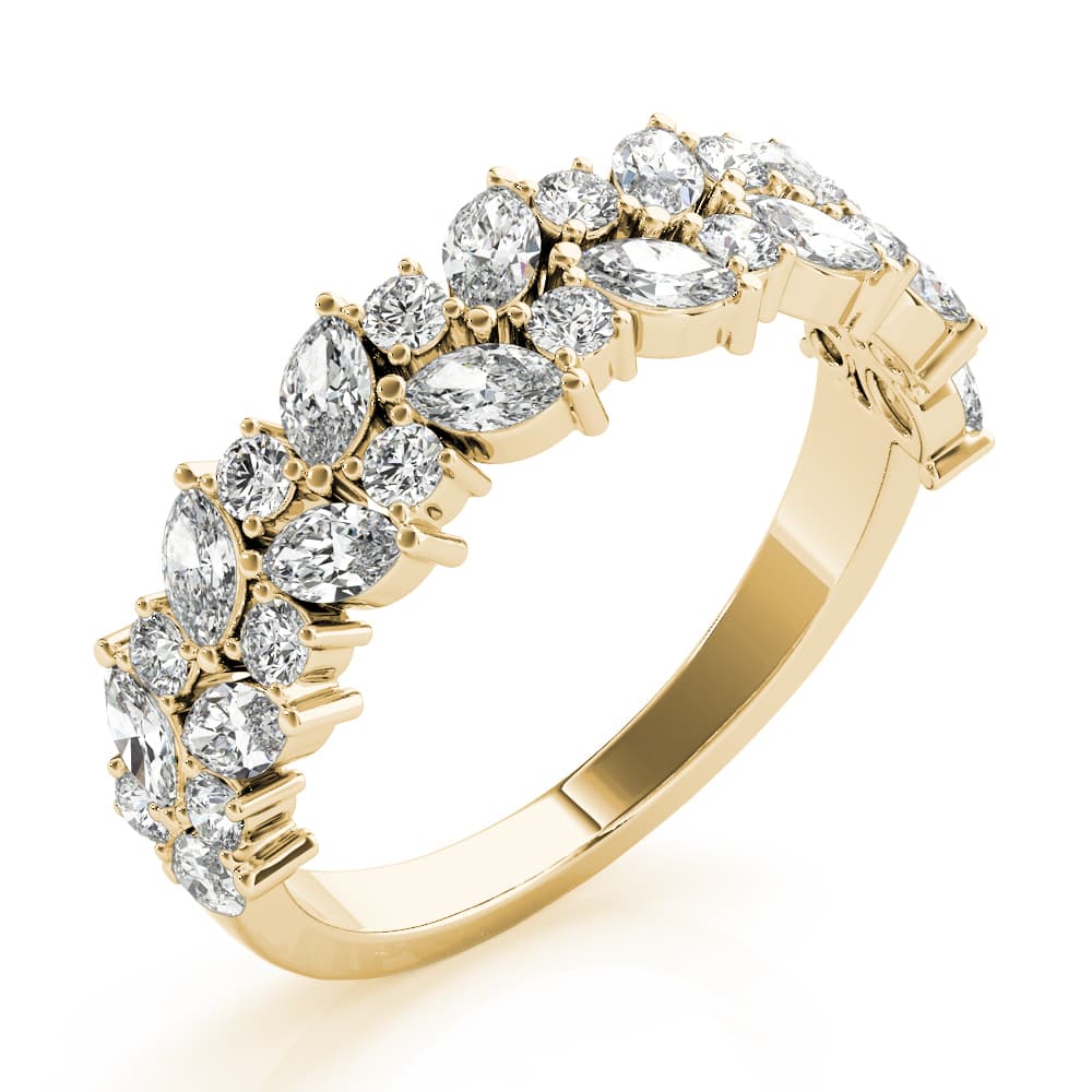 Alternating Marquise & Round 2-Row Band (1 1/8 ct. tw.), Angle view in yellow gold