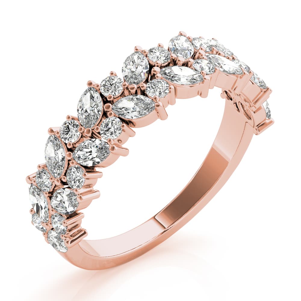 Alternating Marquise & Round 2-Row Band (1 1/8 ct. tw.), Angle view in rose gold