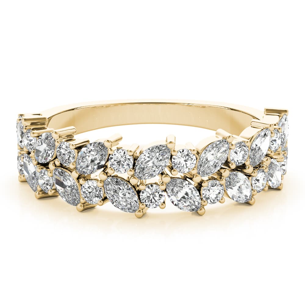 Alternating Marquise & Round 2-Row Band (1 1/8 ct. tw.), On hand view in yellow gold