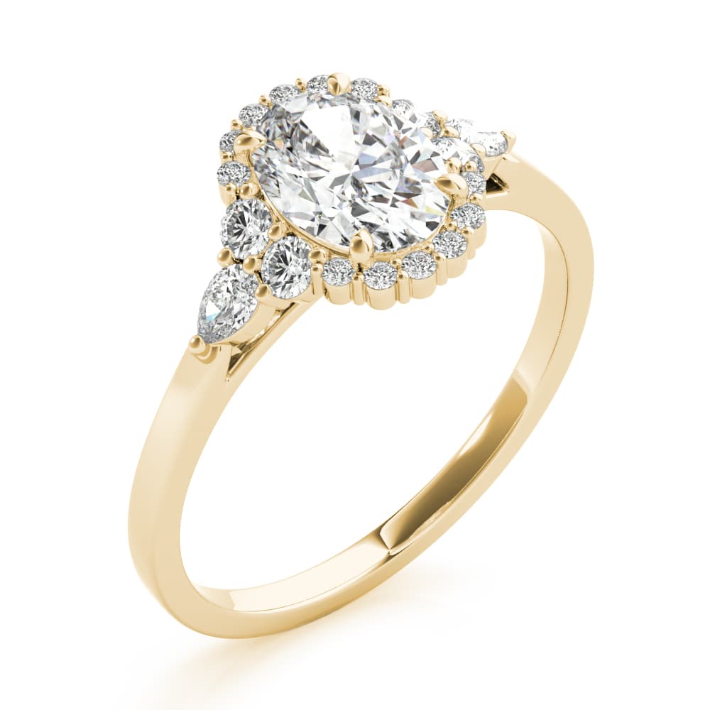 Oval Cut Halo Engagement Ring, style 85247, Angle view in yellow gold