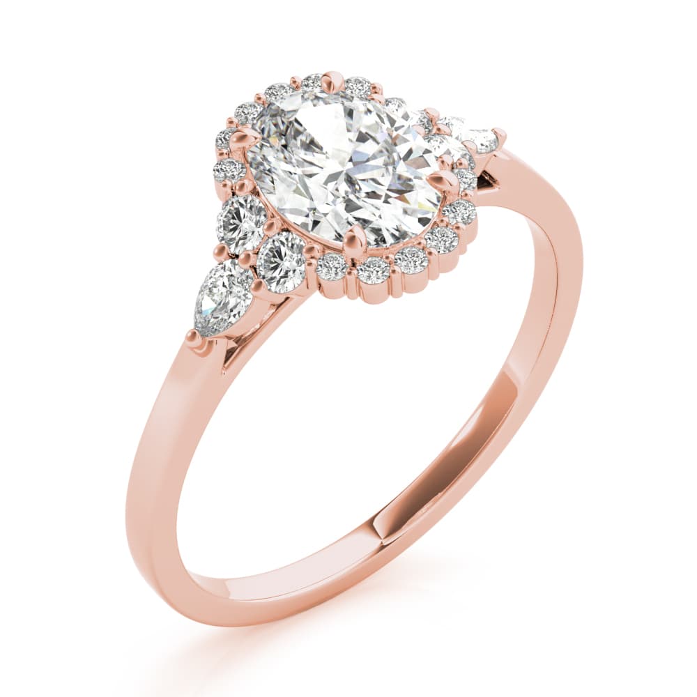 Oval Cut Halo Engagement Ring, style 85247, Angle view in rose gold
