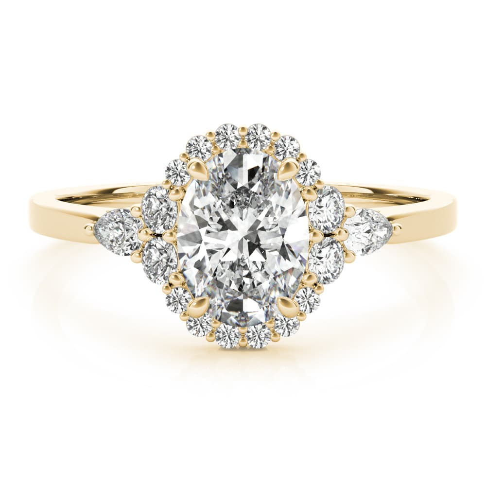 Oval Cut Halo Engagement Ring, style 85247, On hand view in yellow gold
