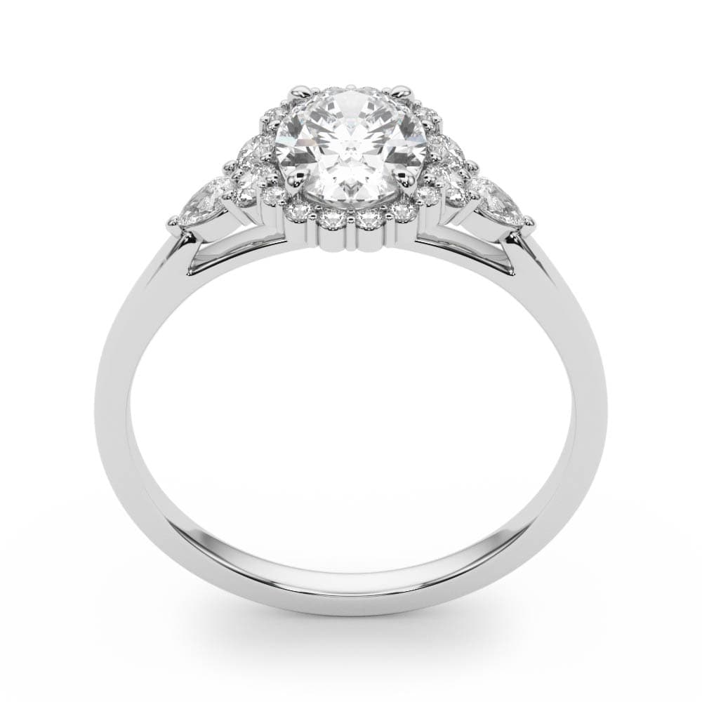 Oval Cut Halo Engagement Ring, style 85247, Top view in white gold or platinum