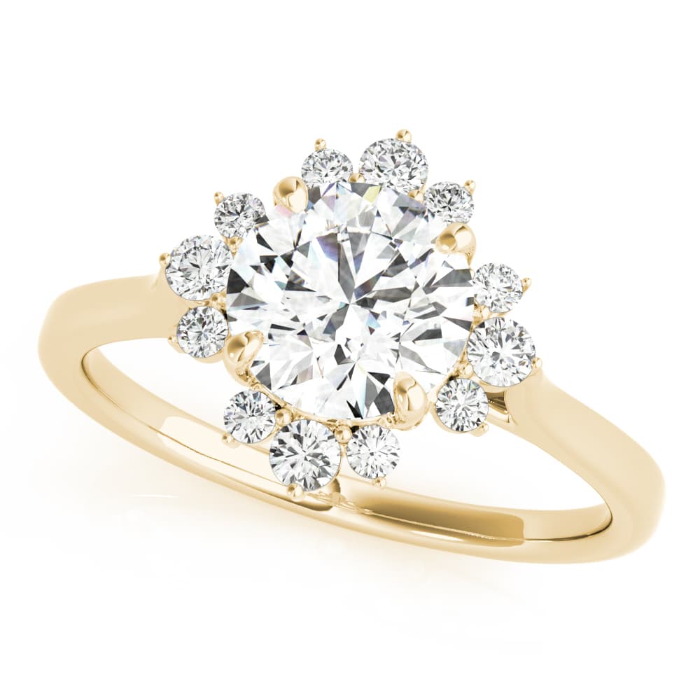 Round Scattered Halo Engagement Ring, style 85249, Front view in yellow gold