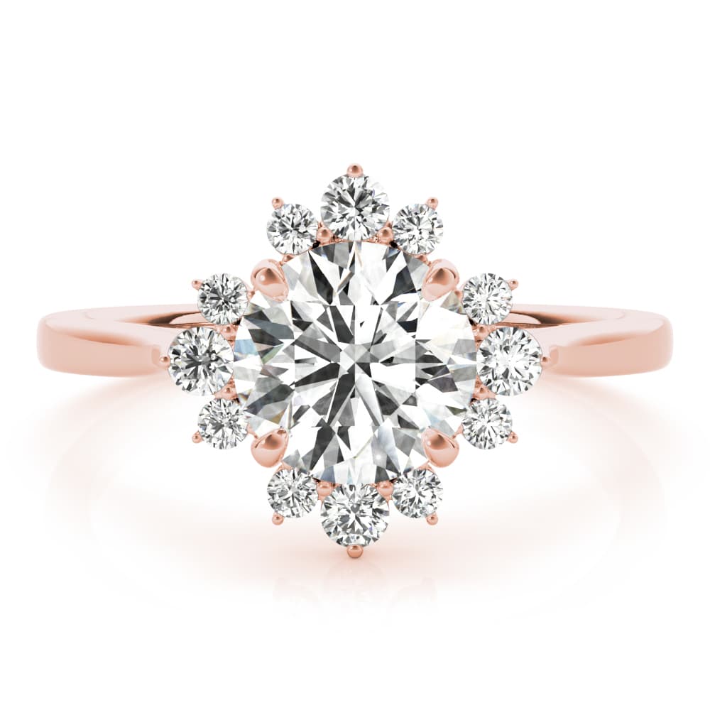 Round Scattered Halo Engagement Ring, style 85249, On hand view in rose gold