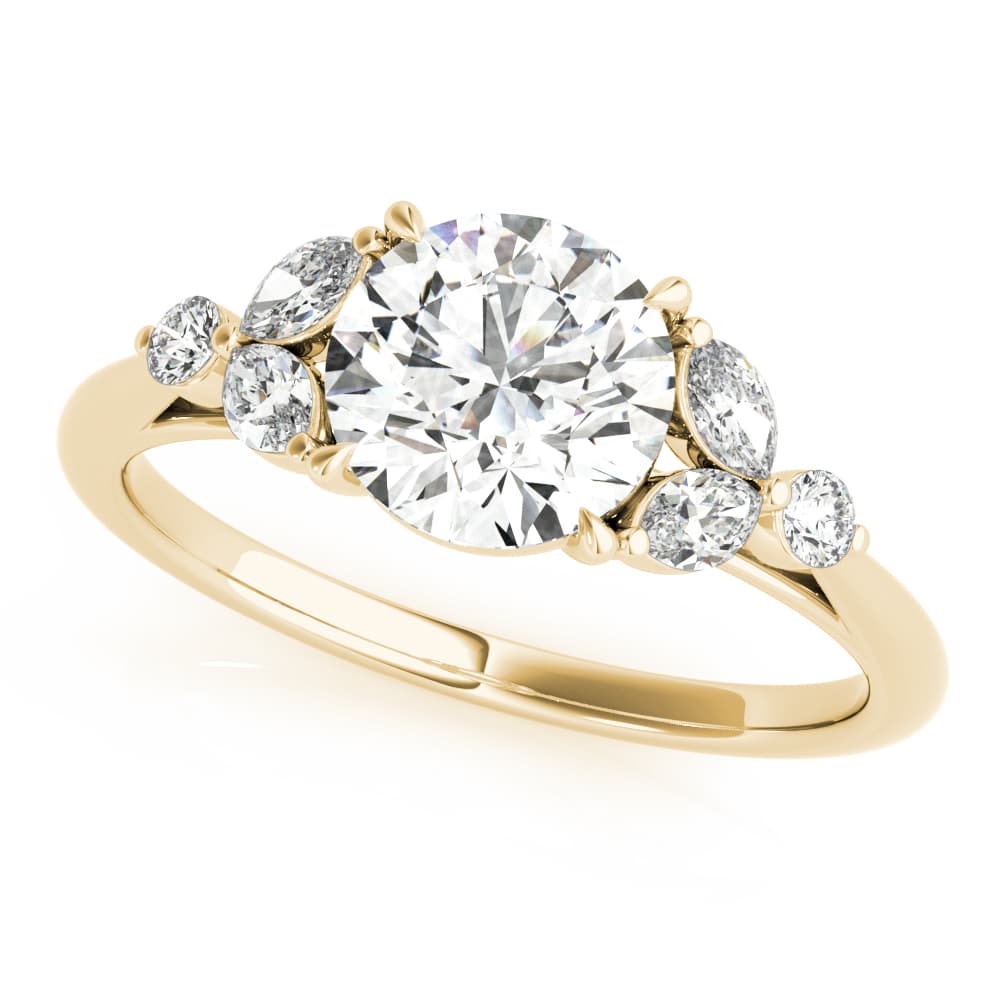 Fancy Side Cluster Round Engagement Ring, style 85251, Front view in yellow gold