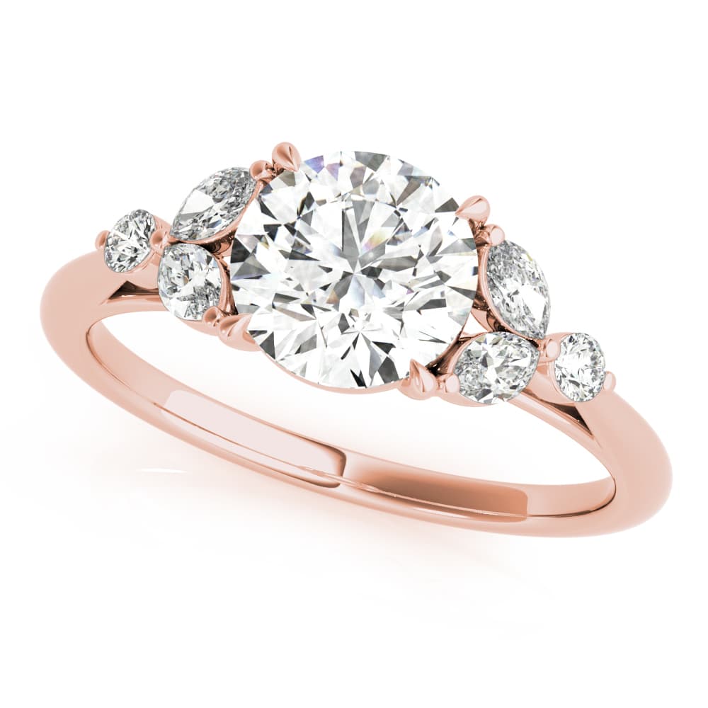 Fancy Side Cluster Round Engagement Ring, style 85251, Front view in rose gold