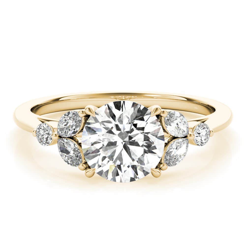 Fancy Side Cluster Round Engagement Ring, style 85251, On hand view in yellow gold