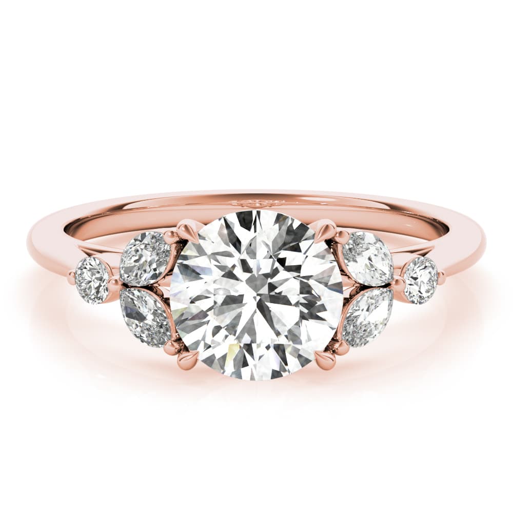 Fancy Side Cluster Round Engagement Ring, style 85251, On hand view in rose gold