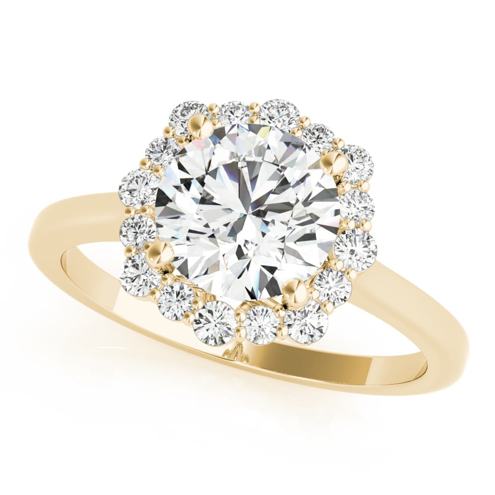 Solitaire Halo Prong Set Engagement Ring, style 85252, Front view in yellow gold