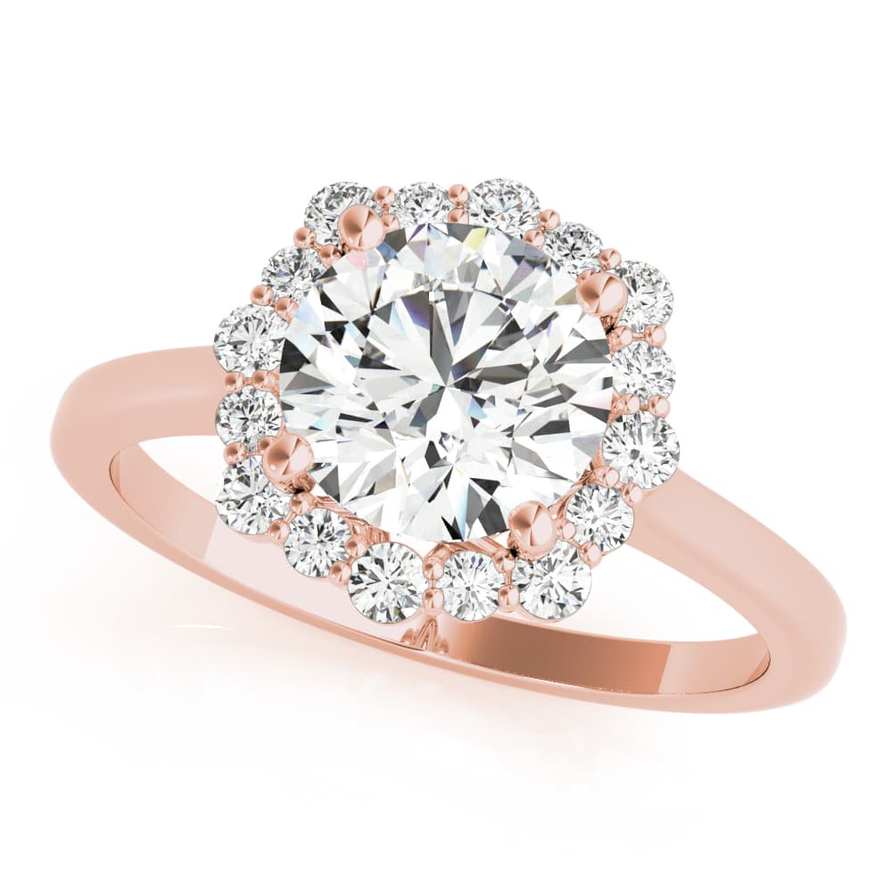 Solitaire Halo Prong Set Engagement Ring, style 85252, Front view in rose gold