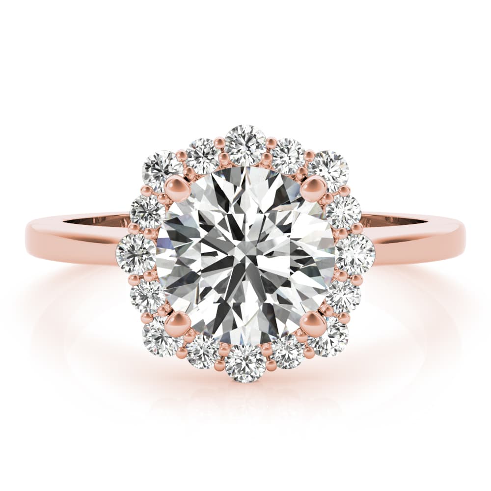 Solitaire Halo Prong Set Engagement Ring, style 85252, On hand view in rose gold