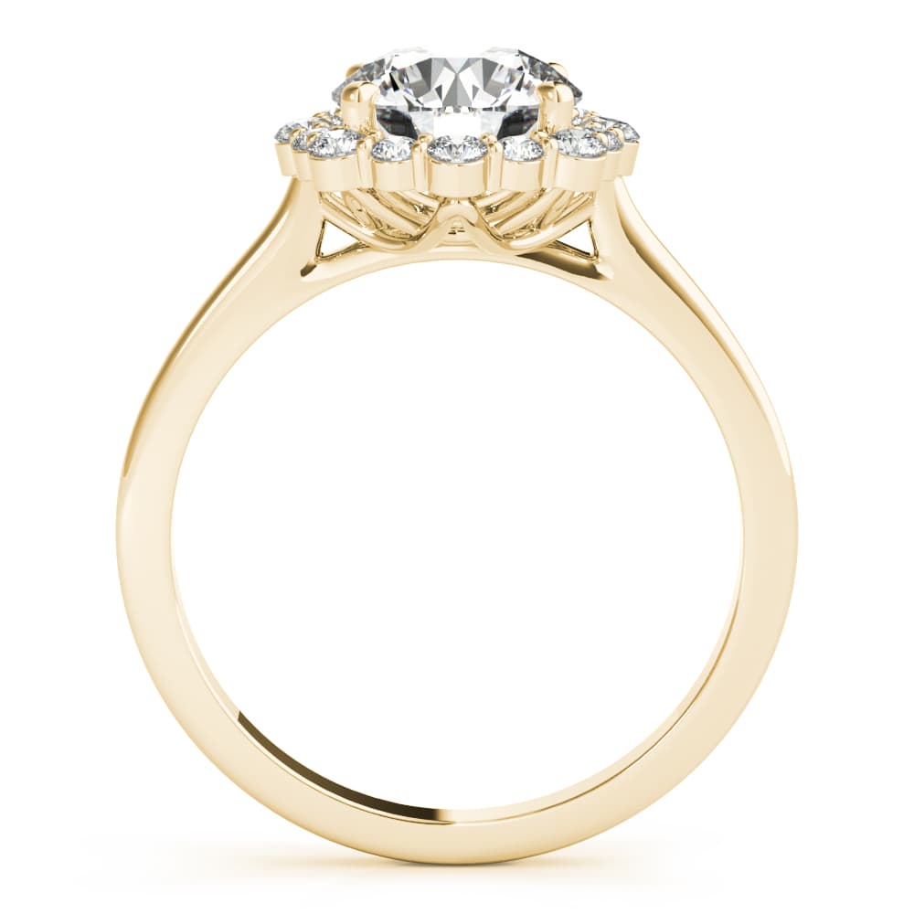 Solitaire Halo Prong Set Engagement Ring, style 85252, Side view in yellow gold