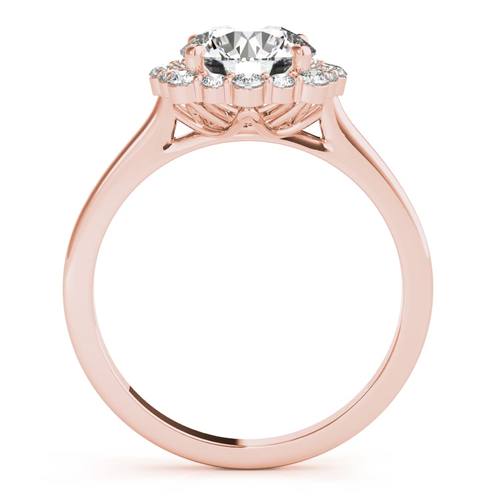 Solitaire Halo Prong Set Engagement Ring, style 85252, Side view in rose gold