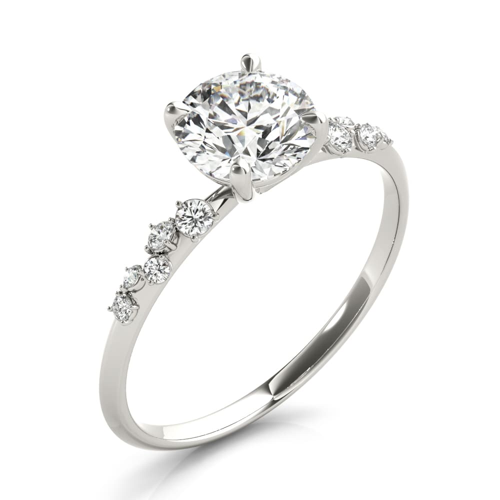 Scattered Diamond Engagement Ring, style 85255, Angle view in white gold or platinum