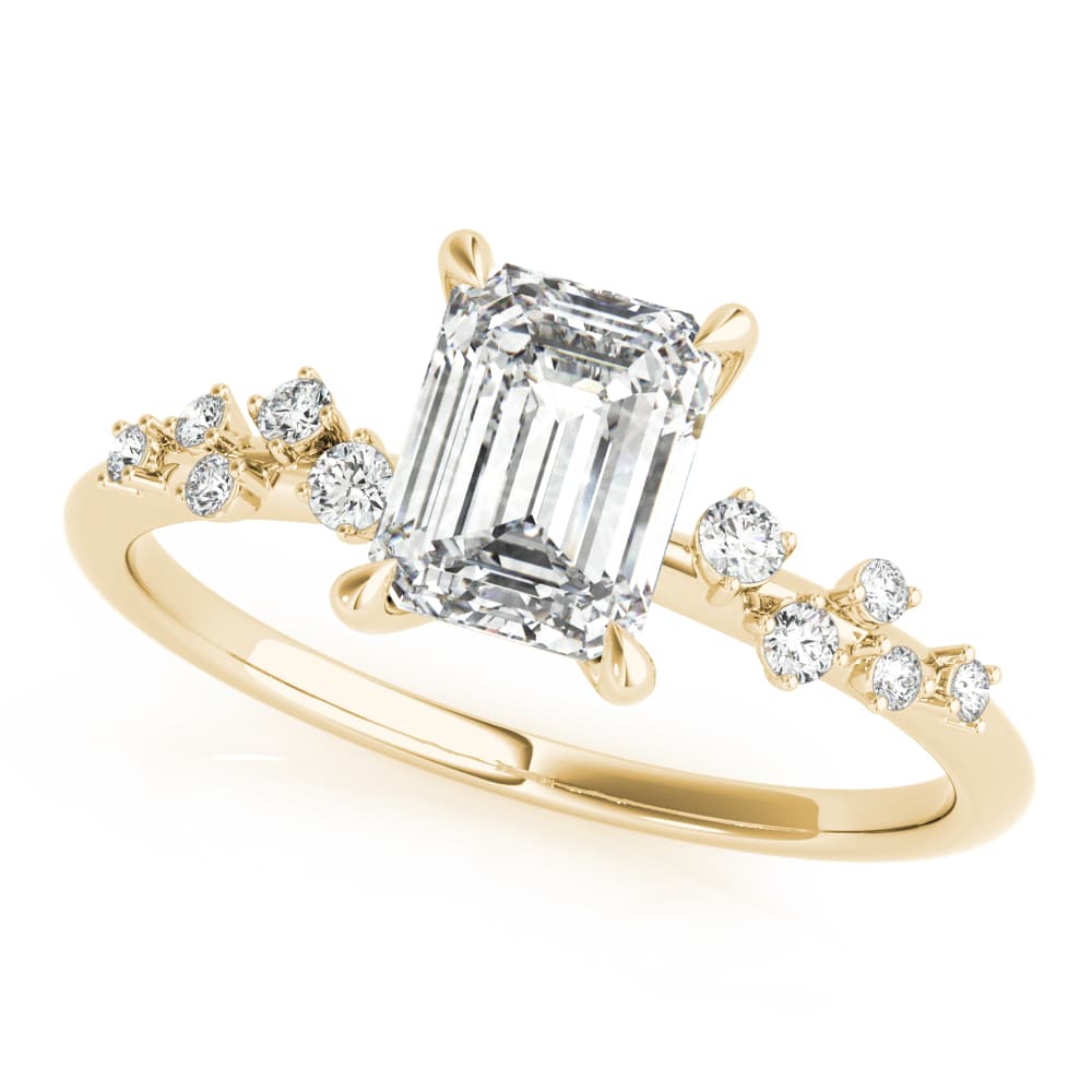 Emerald-Cut Scatter Engagement Ring, style 85257, Front view in yellow gold