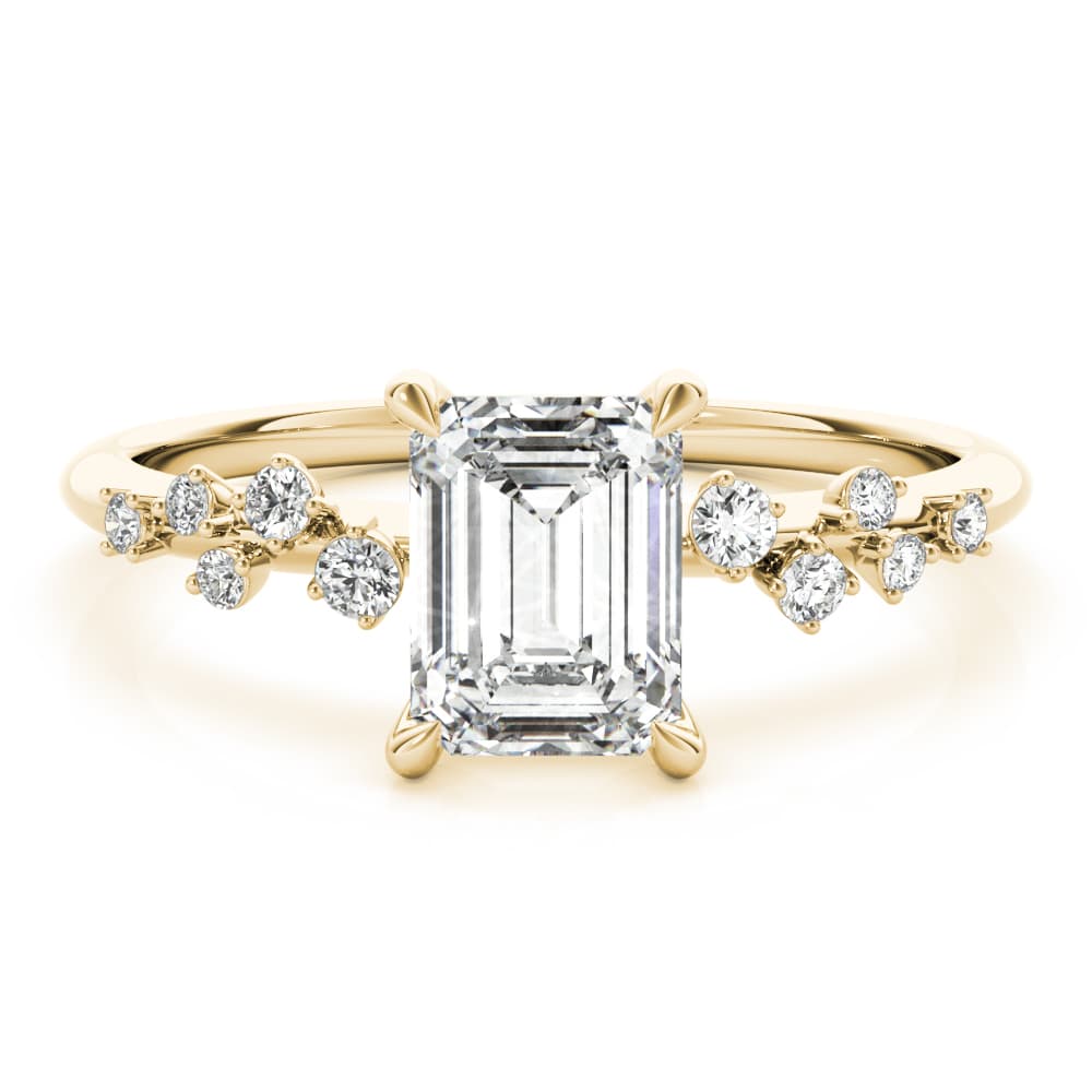 Emerald-Cut Scatter Engagement Ring, style 85257, On hand view in yellow gold