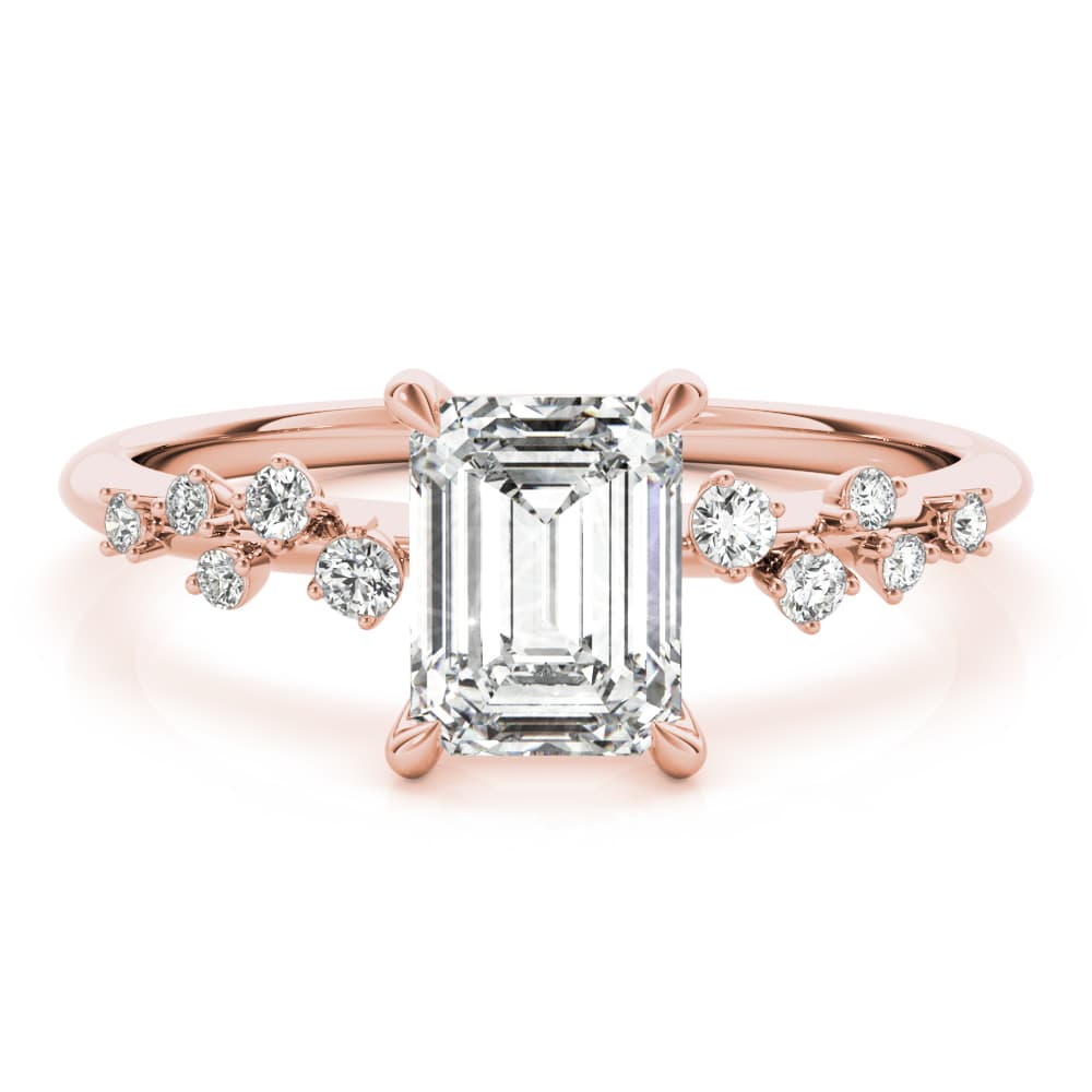 Emerald-Cut Scatter Engagement Ring, style 85257, On hand view in rose gold