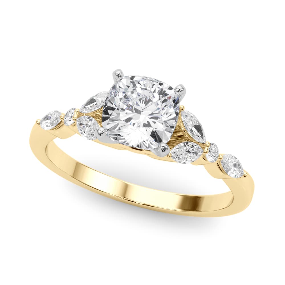 Alternating Marquise & Round Engagement Ring, style 85259, Front view in yellow gold