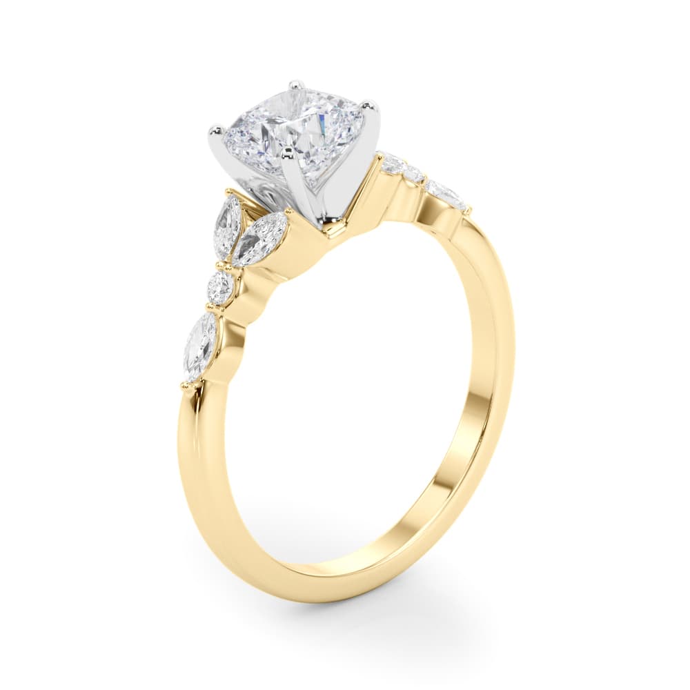Alternating Marquise & Round Engagement Ring, style 85259, Angle view in yellow gold