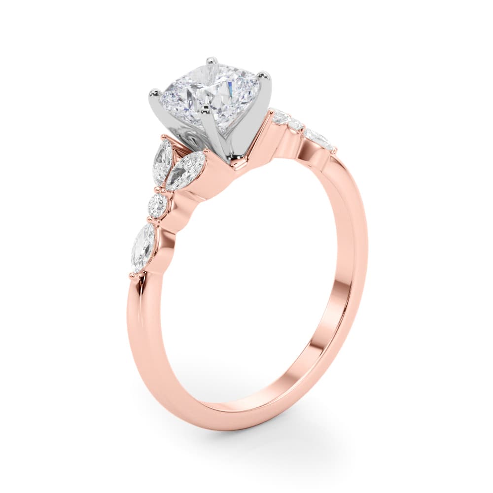 Alternating Marquise & Round Engagement Ring, style 85259, Angle view in rose gold