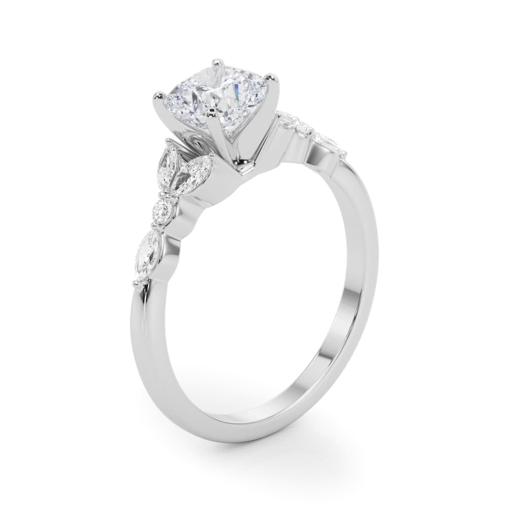Alternating Marquise & Round Engagement Ring, style 85259, Angle view in white gold or platinum