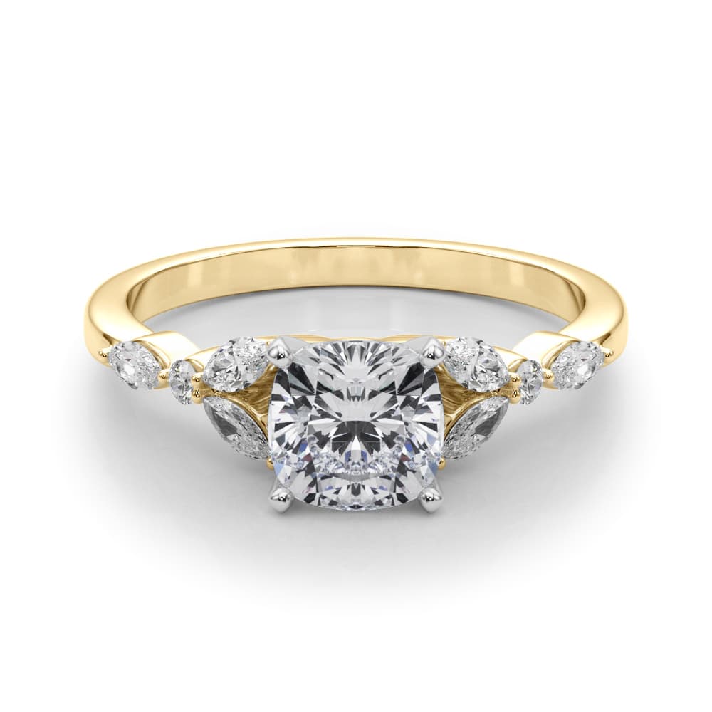 Alternating Marquise & Round Engagement Ring, style 85259, On hand view in yellow gold