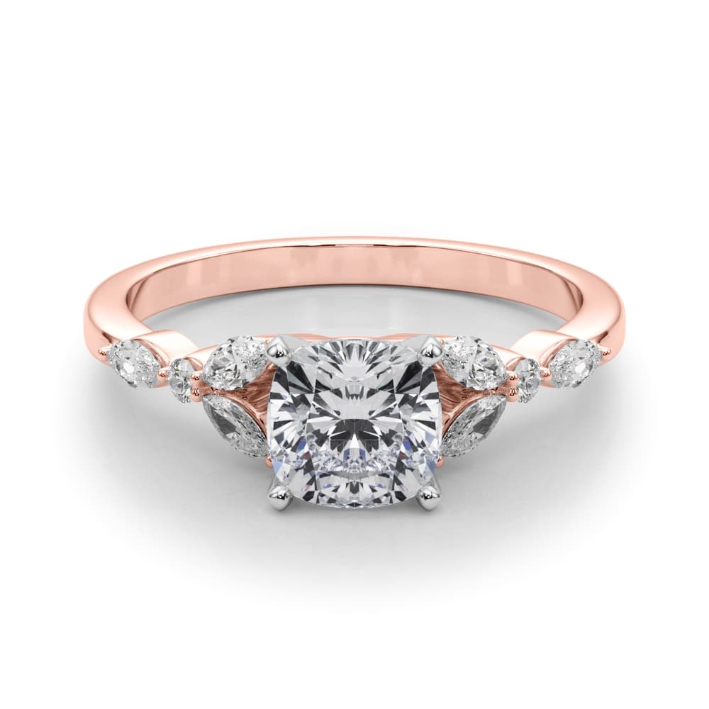 Alternating Marquise & Round Engagement Ring, style 85259, On hand view in rose gold