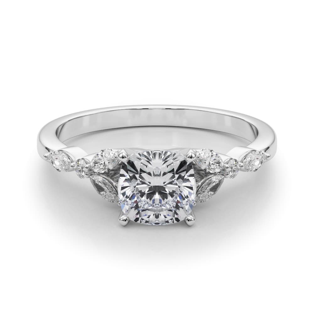 Alternating Marquise & Round Engagement Ring, style 85259, On hand view in white gold or platinum