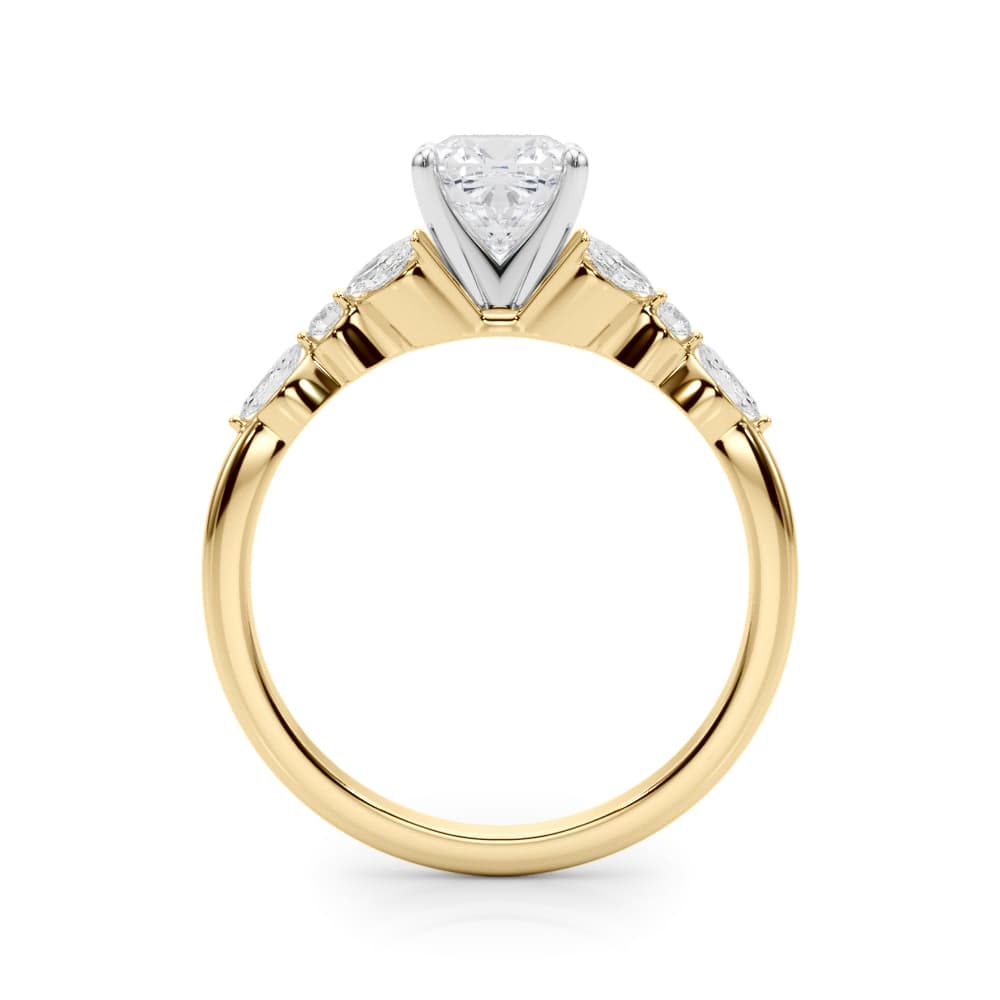 Alternating Marquise & Round Engagement Ring, style 85259, Side view in yellow gold