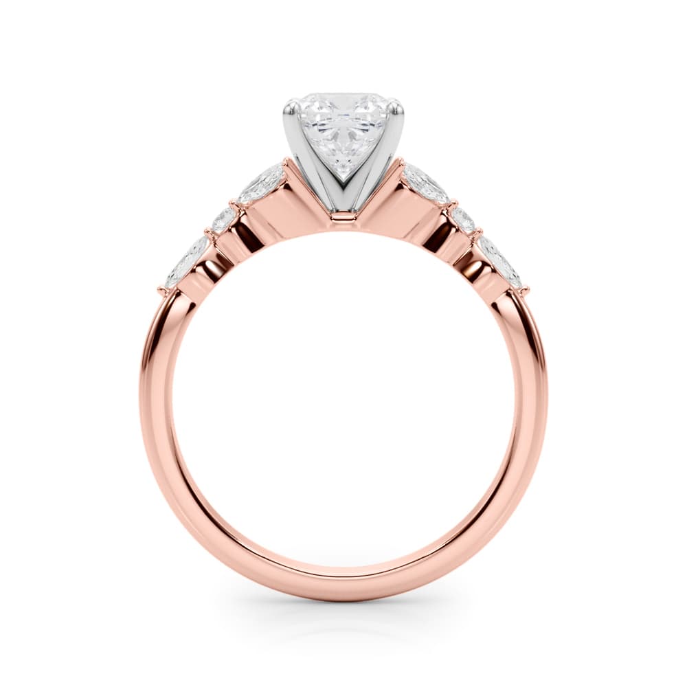 Alternating Marquise & Round Engagement Ring, style 85259, Side view in rose gold