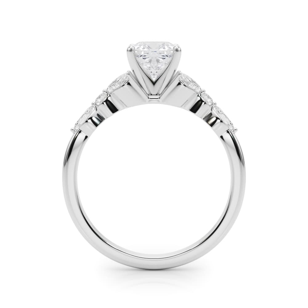 Alternating Marquise & Round Engagement Ring, style 85259, Side view in white gold or platinum